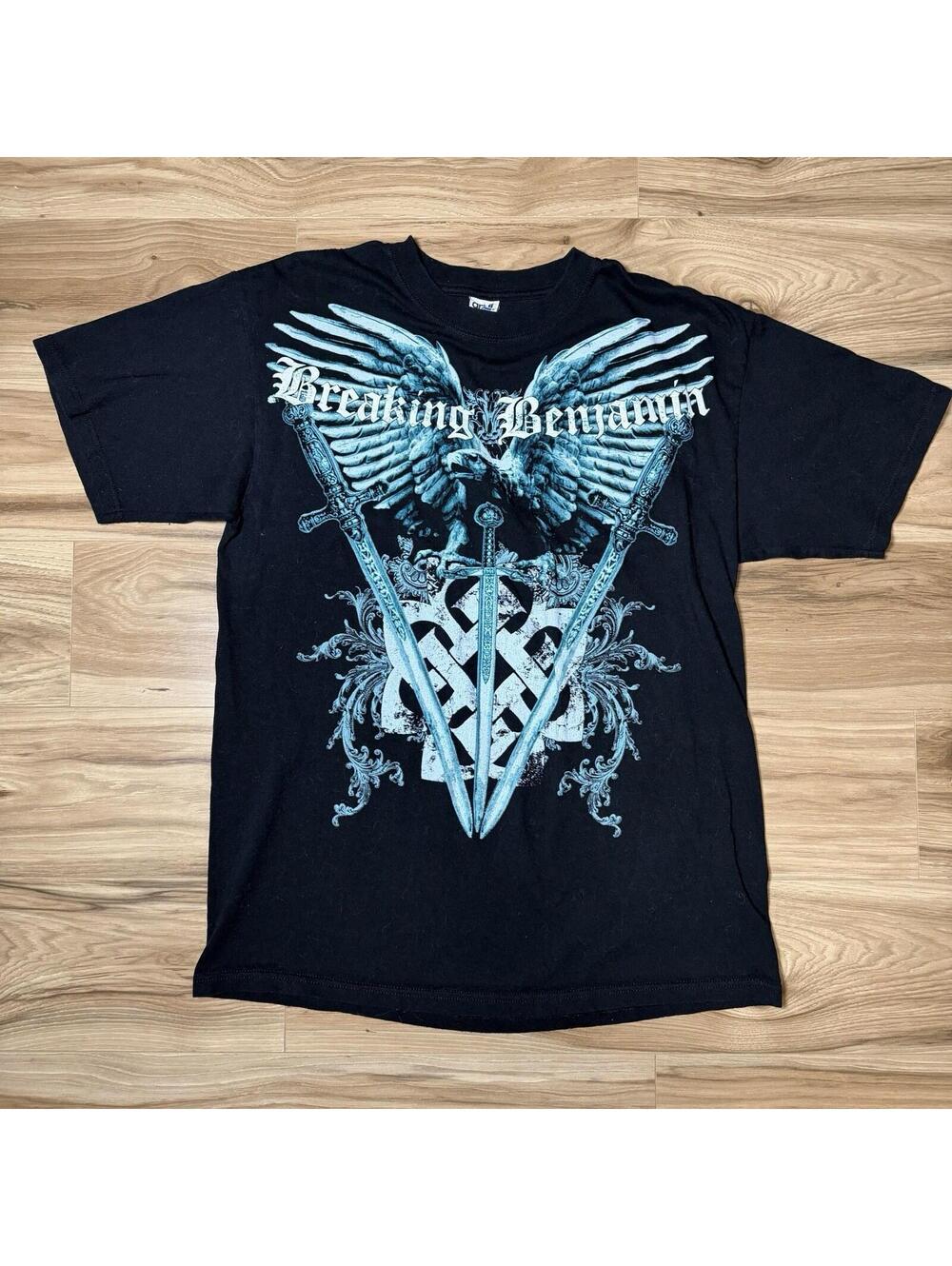 Breaking Benjamin 2010 Band T-Shirt Mens Large Black Wings Swords Graphic Anvil